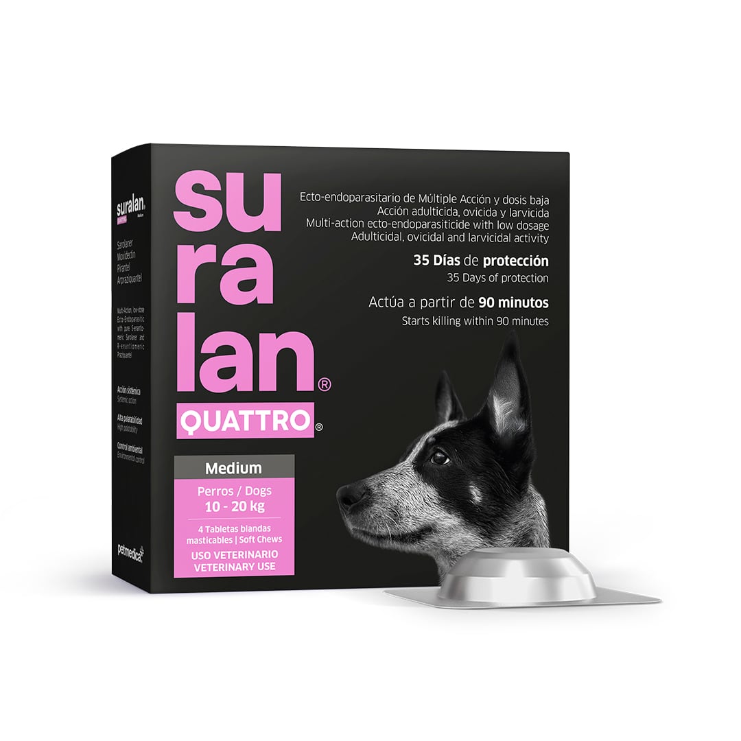 ANTIPULGAS Y ANTIPARASITARIO PARA PERROS SURALAN QUATTRO MEDIUM (10-20KG) X 4 TAB - 1