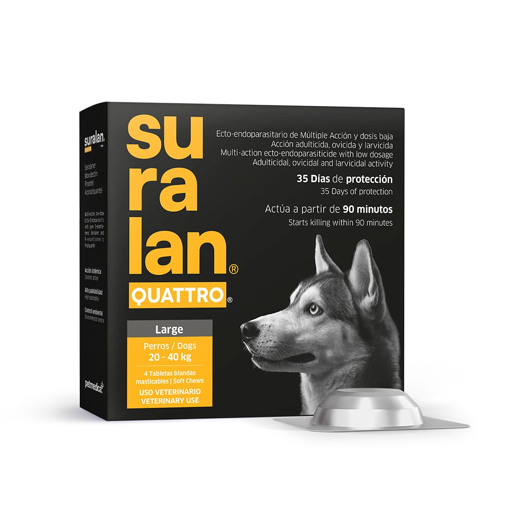 ANTIPULGAS Y ANTIPARASITARIO PARA PERROS SURALAN QUATTRO LARGE (20-40KG) X 4 TAB - 1
