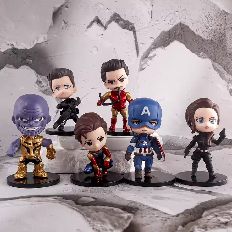SET DE 6 FIGURAS COLECCIONABLES AVENGERS MARVEL CHIBI – PVC ALTA CALIDAD CON BASE – THANOS, IRON MAN, CAPITÁN AMÉRICA, SPIDER-MAN - 1