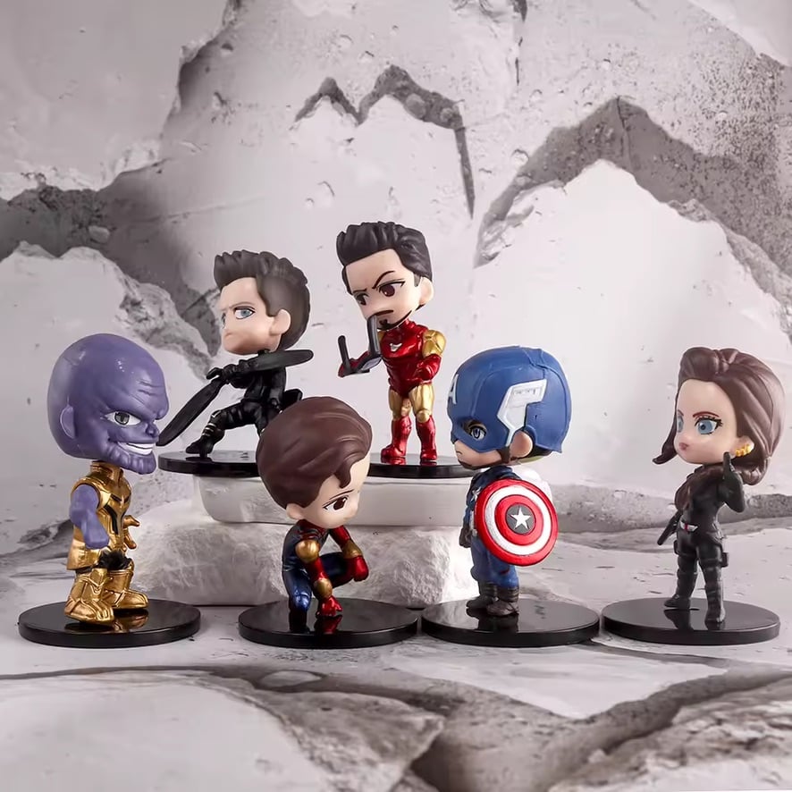 SET DE 6 FIGURAS COLECCIONABLES AVENGERS MARVEL CHIBI – PVC ALTA CALIDAD CON BASE – THANOS, IRON MAN, CAPITÁN AMÉRICA, SPIDER-MAN - 2
