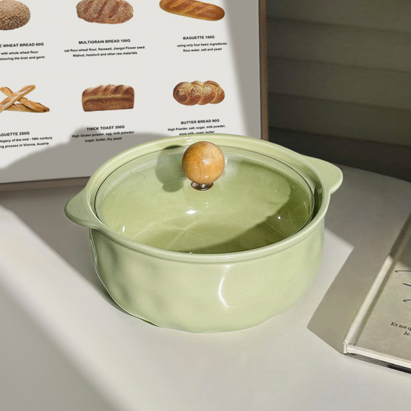 TAZÓN DE CERÁMICA CON TAPA ESTILO NÓRDICO 700 ML - VERDE - 1