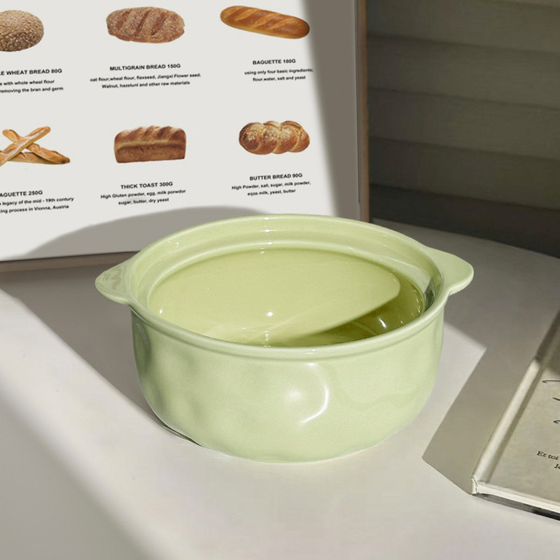 TAZÓN DE CERÁMICA CON TAPA ESTILO NÓRDICO 700 ML - VERDE - 2