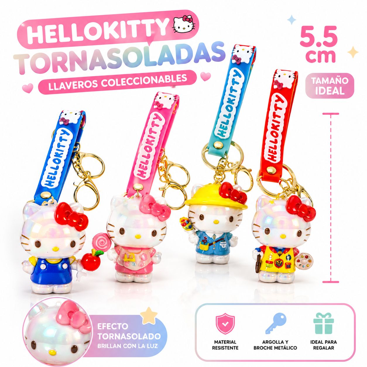 PACK DE 4 LLAVEROS HELLO KITTY TORNASOLADOS 5.5 CM - 2