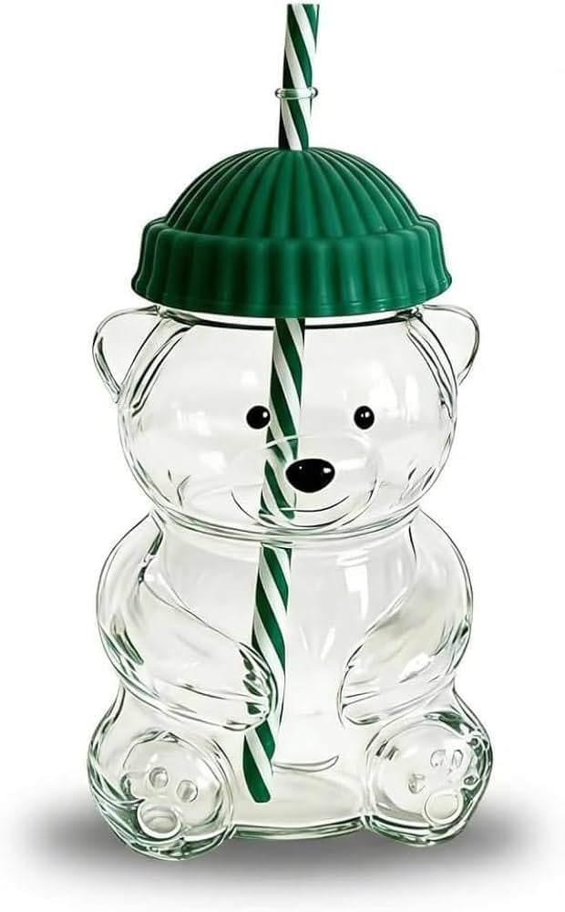 TOMATODO OSITO KAWAII VIDRIO BOROSILICATO 600 ML CON SORBETE - 1