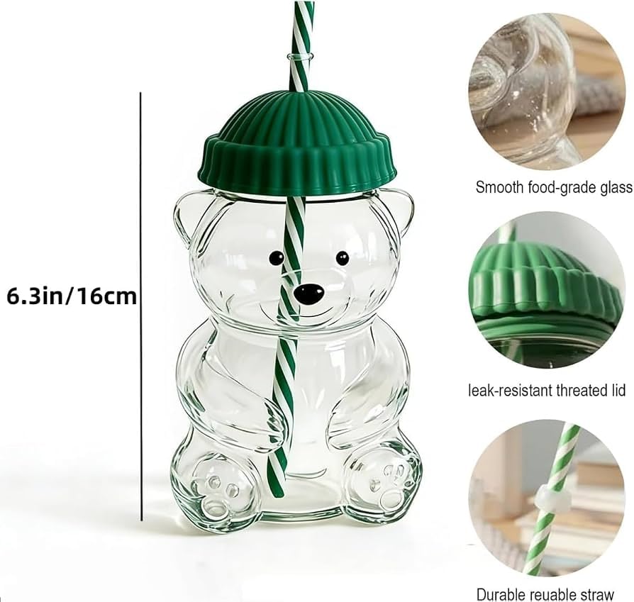 TOMATODO OSITO KAWAII VIDRIO BOROSILICATO 600 ML CON SORBETE - 2