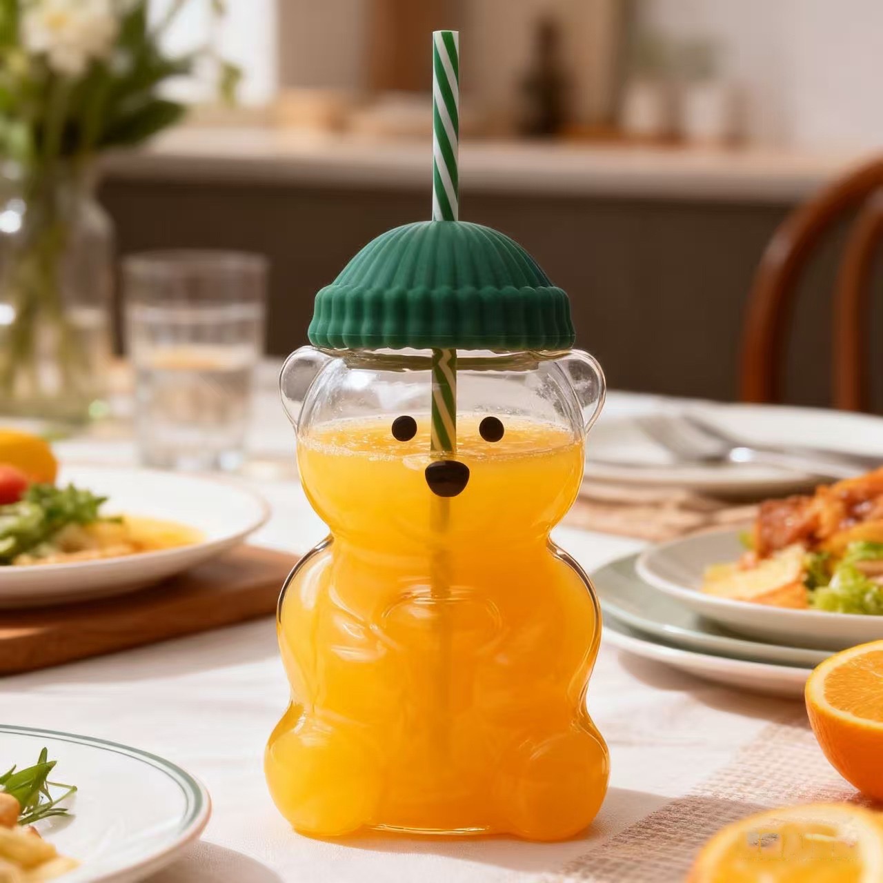 TOMATODO OSITO KAWAII VIDRIO BOROSILICATO 600 ML CON SORBETE - 6
