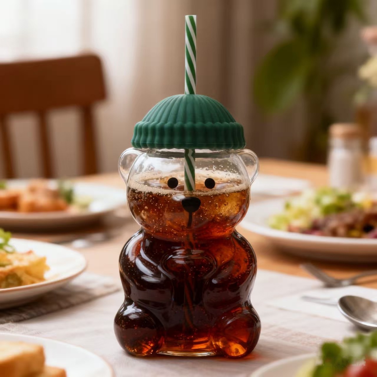 TOMATODO OSITO KAWAII VIDRIO BOROSILICATO 600 ML CON SORBETE - 7