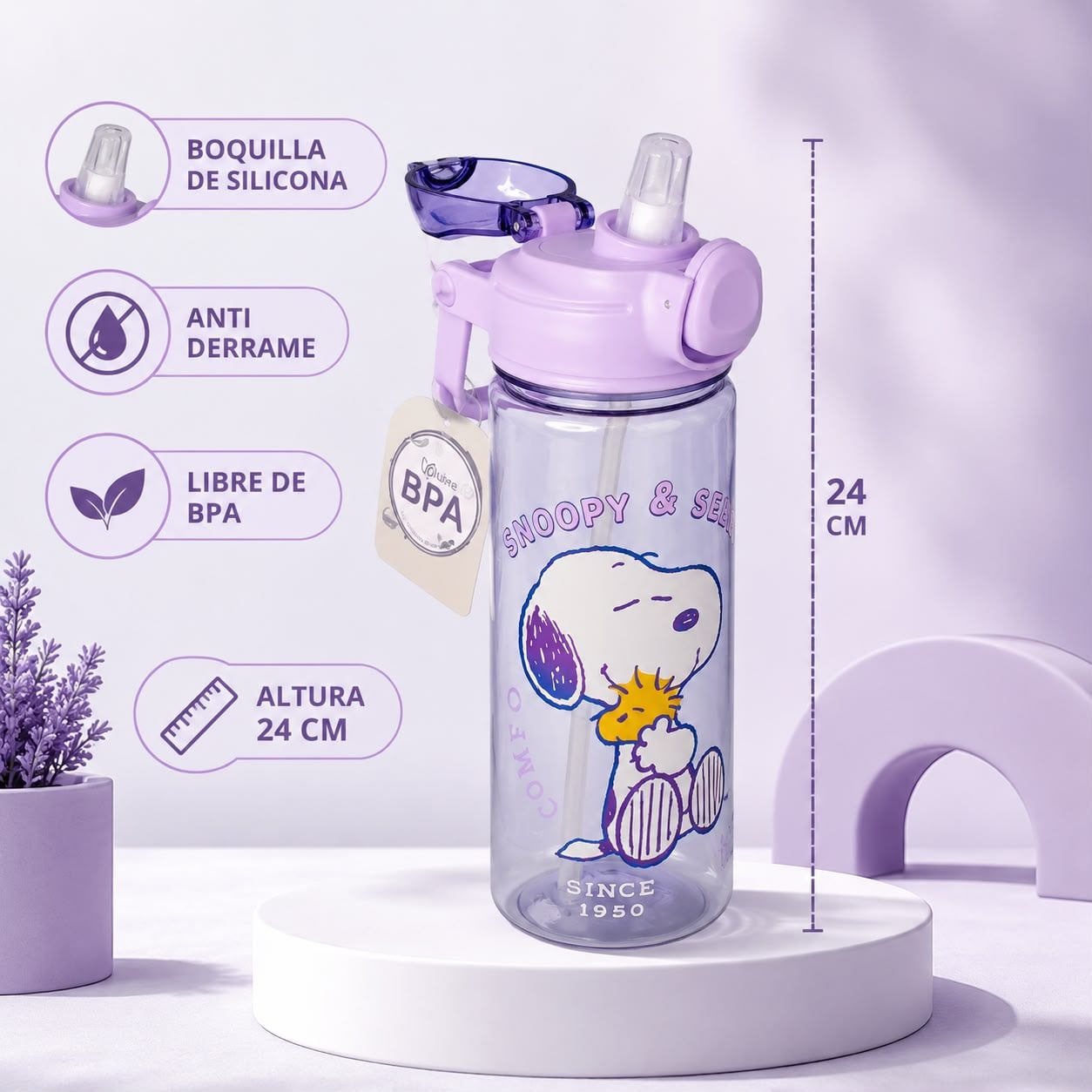 TOMATODO SNOOPY 750 ML CON SORBETE Y BOQUILLA DE SILICONA - 2