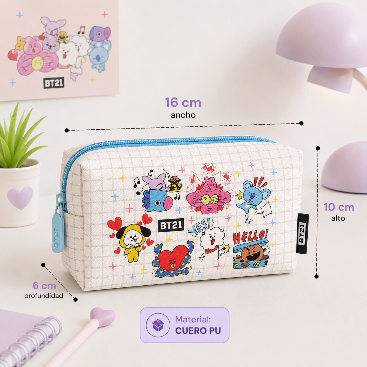 NECESER BT21 BTS LINE FRIENDS DE CUERO PU 16 CM - 2
