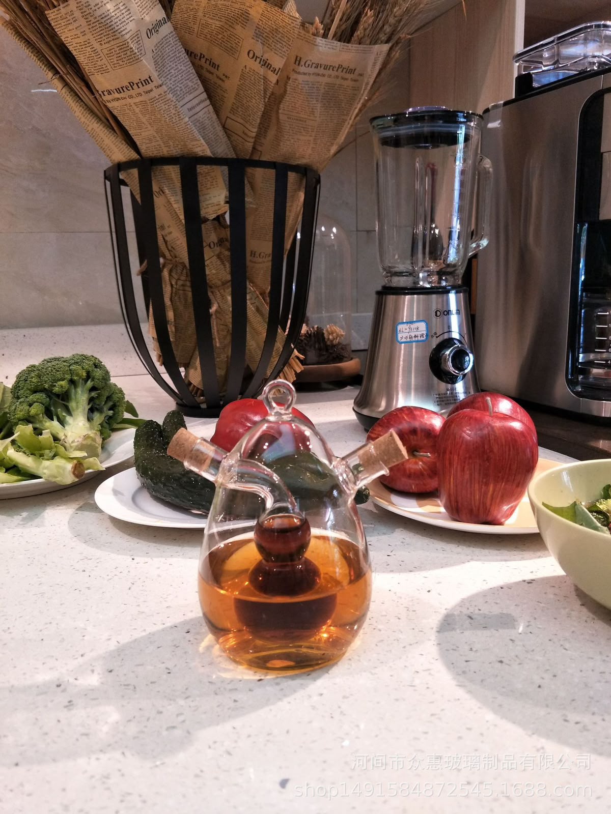 BOTELLA DISPENSADOR DE ACEITE Y VINAGRE 2 EN 1 DE VIDRIO BOROSILICATO 300 ML - 5