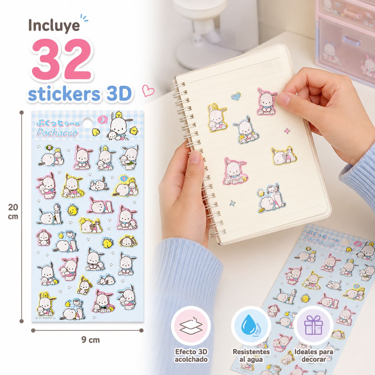 SET DE 31 STICKERS 3D POCHACCO SANRIO JAPÓN - 2