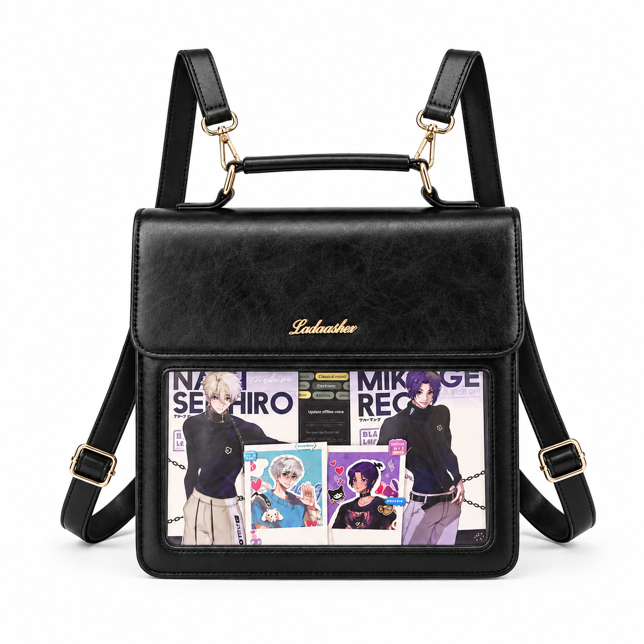 MOCHILA CARTERA ITA BAG 2 EN 1 PERSONALIZABLE DE CUERO PU CON PANEL TRANSPARENTE - 1