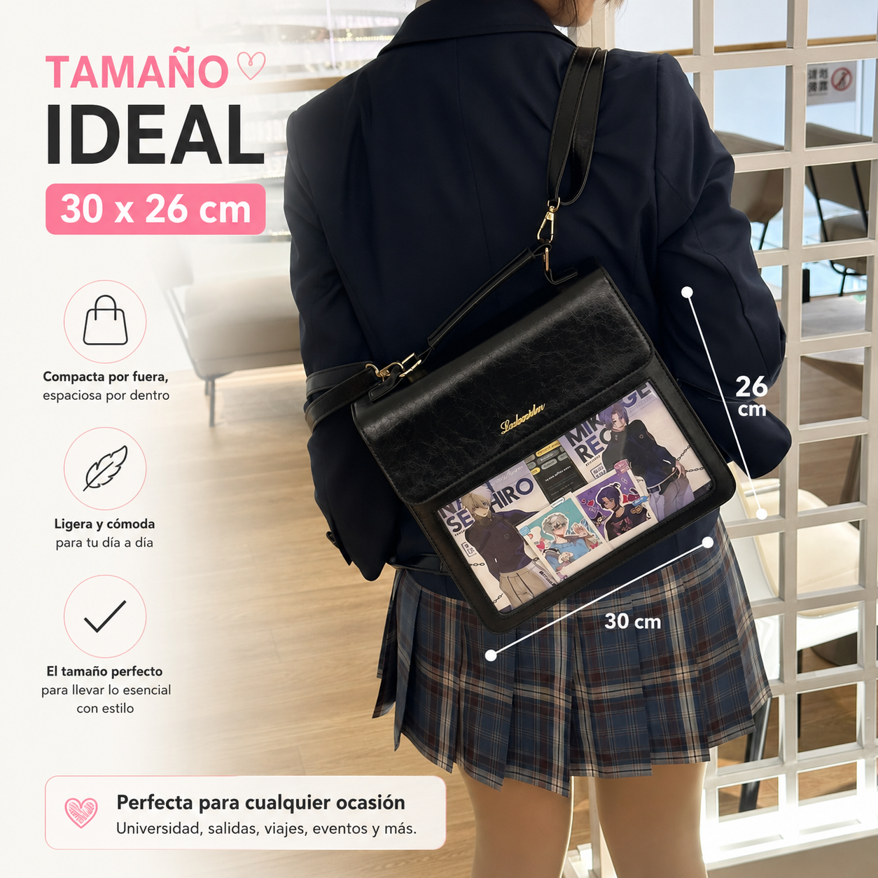 MOCHILA CARTERA ITA BAG 2 EN 1 PERSONALIZABLE DE CUERO PU CON PANEL TRANSPARENTE - 3