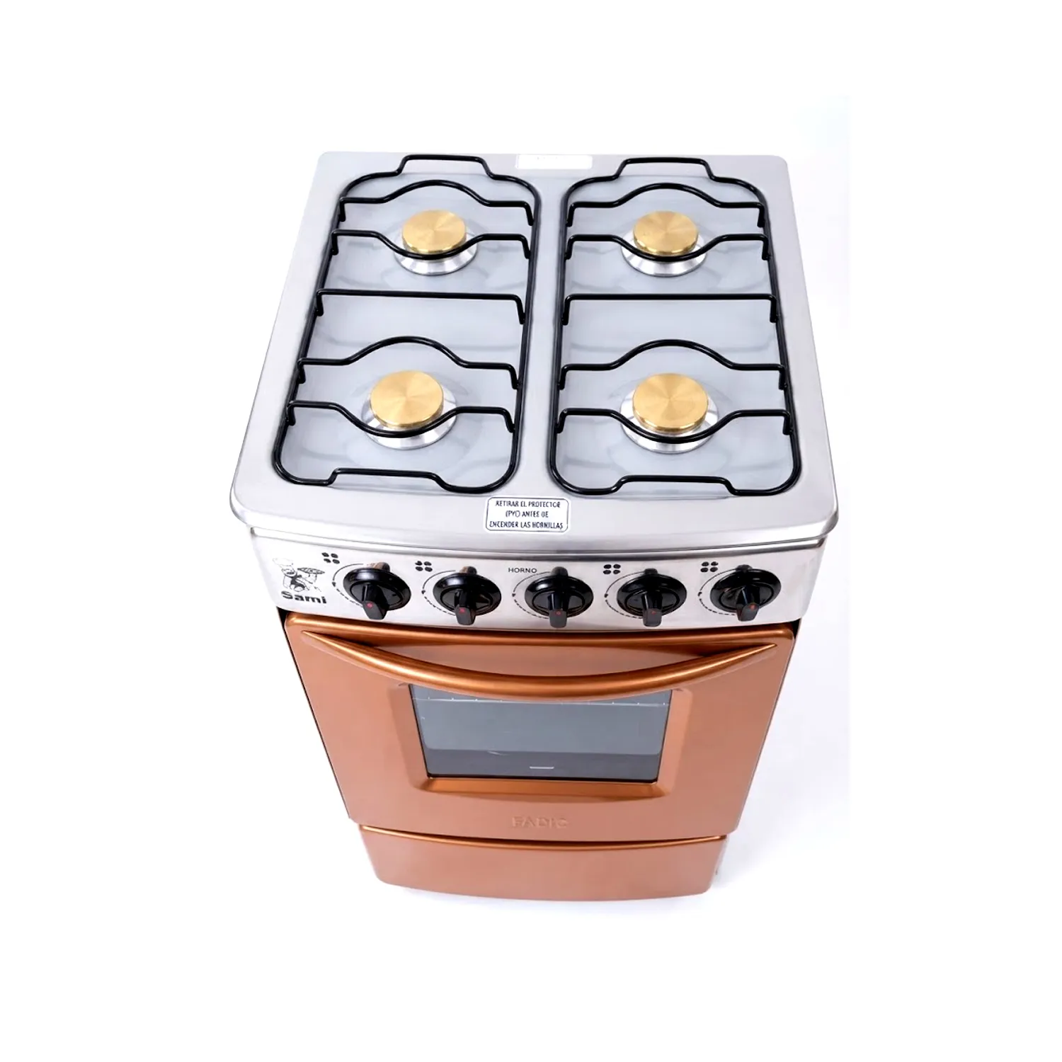 COCINA CON TAPA DE VIDRIO Y HORNO SAMI 4H COBRE - 4