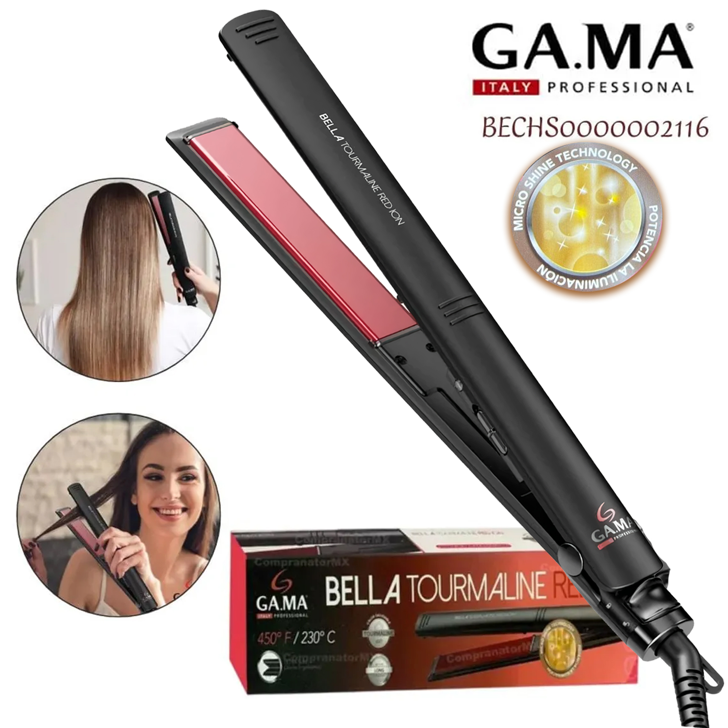 PLANCHA ALISADOR ELEGANCE BELLA TOURMALINE RED ION GAMA BECHS0000002116 - 1
