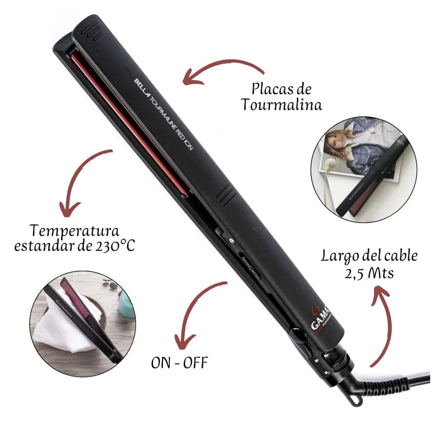 PLANCHA ALISADOR ELEGANCE BELLA TOURMALINE RED ION GAMA BECHS0000002116 - 4
