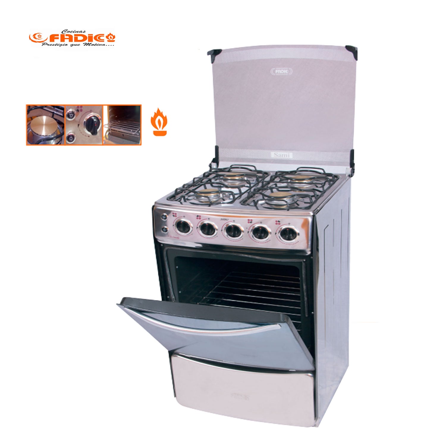 COCINA CON TAPA DE VIDRIO Y HORNO WENDY 4H ACERO - 1