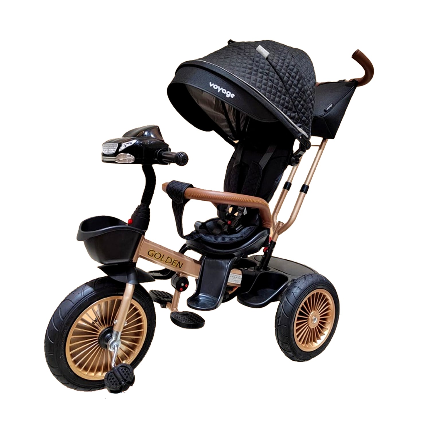 TRICICLO VOYAGE ASIENTO GIRATORIO GOLDEN CON TELA UV NEGRO - 2
