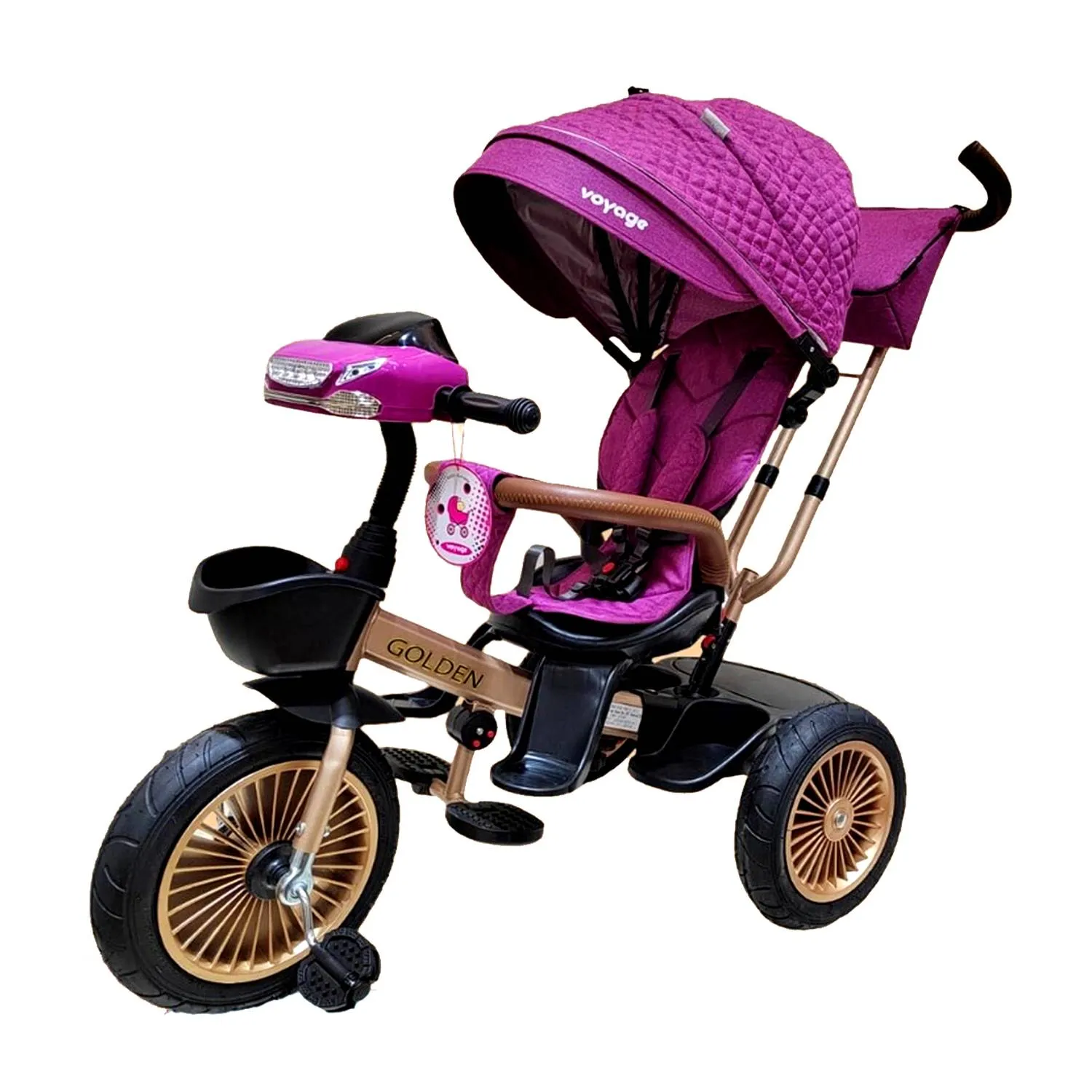 TRICICLO ASIENTO GIRATORIO VOYAGE GOLDEN CON TELA UV FUCSIA - 2