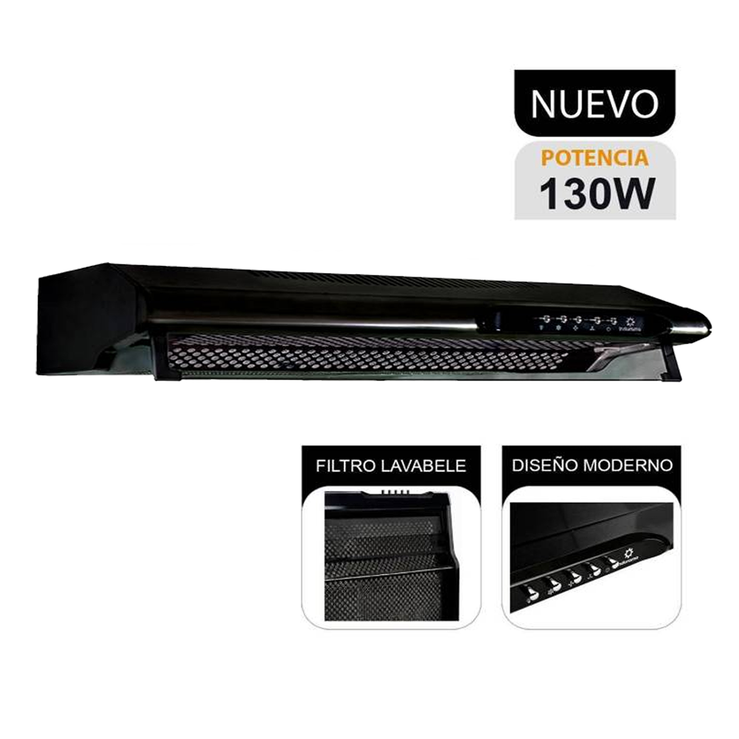 CAMPANA INDURAMA 60 CM EXTRACTORA 3 VELOCIDADES CEI-602NE NEGRO - 4