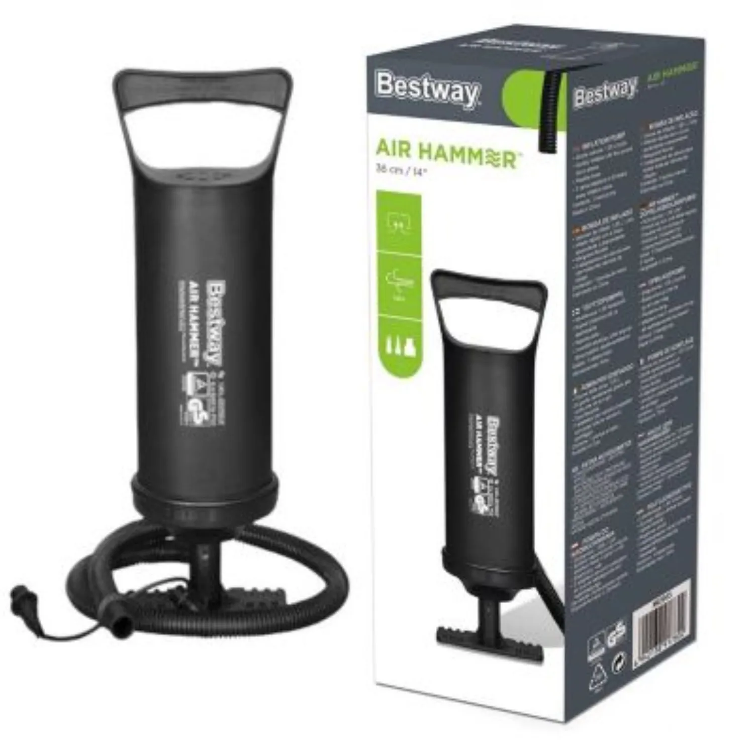 INFLADOR MANUAL BESTWAY CON ENTRADAS INTERCAMBIABLES 36 CM - 1