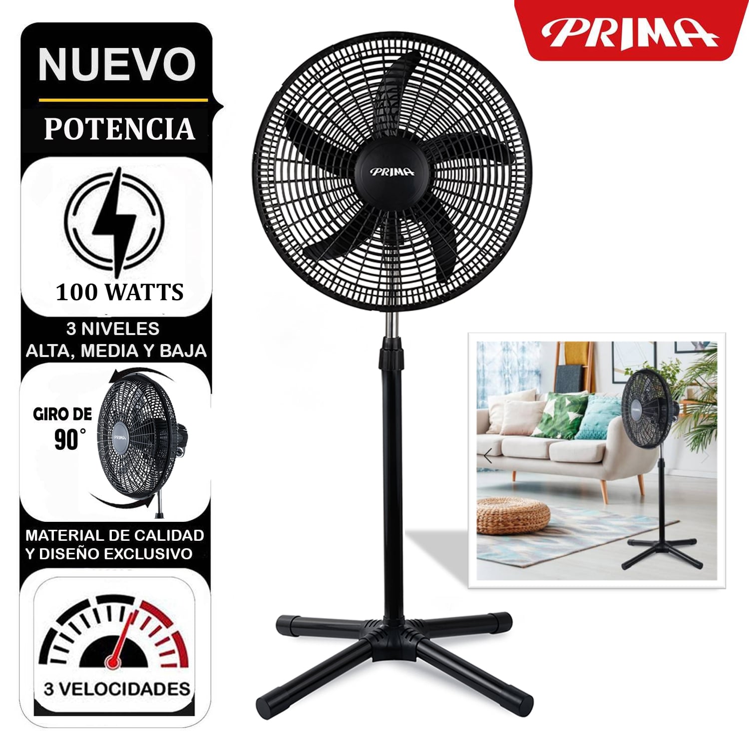 VENTILADOR DE PIE PRIMA YL-1805-1P 100 WATTS PEDESTAL 18' 3 VELOCIDADES - 1