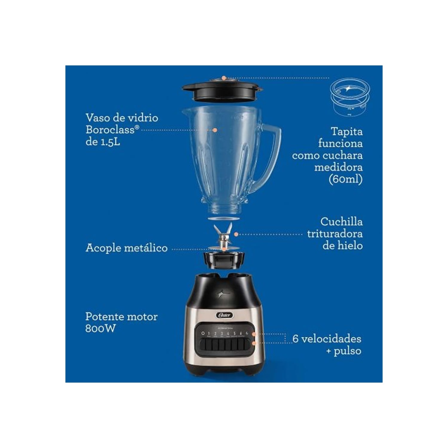 LICUADORA OSTER BLSTPEG-NPB 1.5LT 6VEL 800W - 5