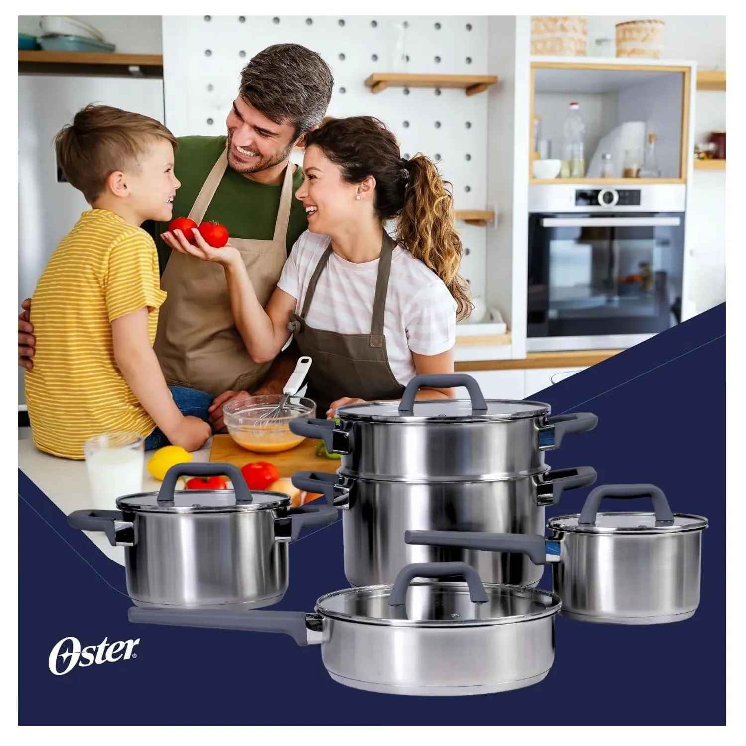 JUEGO DE OLLAS OSTER BEAUFORD ACABADO PLATA ACERO INOXIDABLE 9PC - 2