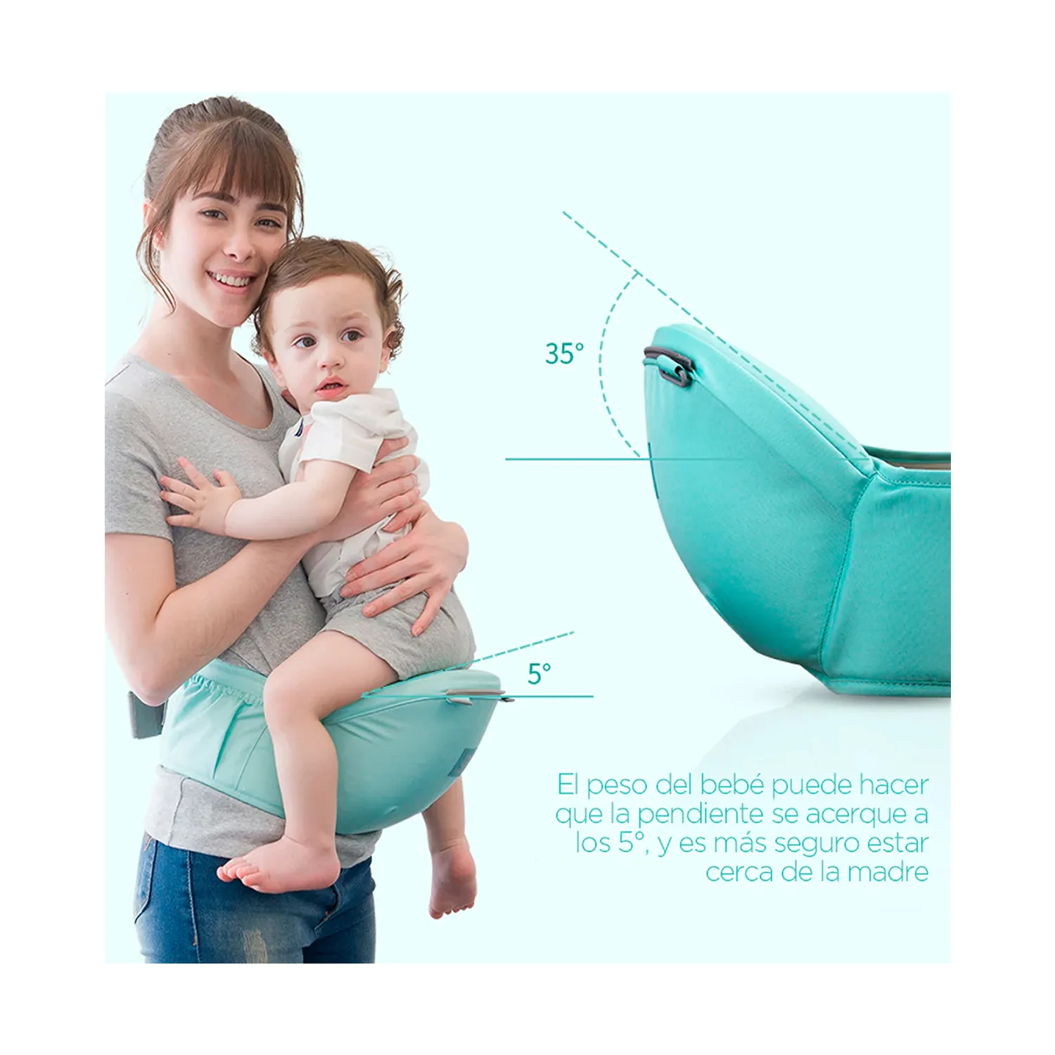 CANGURO PARA BEBÉ ERGONÓMICO BALLENA 3 EN 1 VERDE AGUA - 2