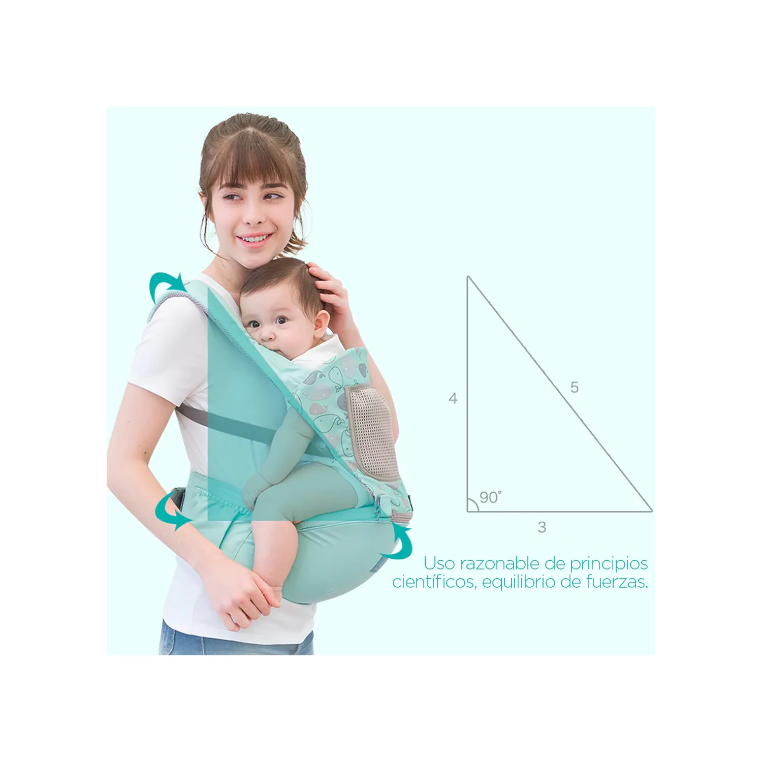 CANGURO PARA BEBÉ ERGONÓMICO BALLENA 3 EN 1 VERDE AGUA - 3