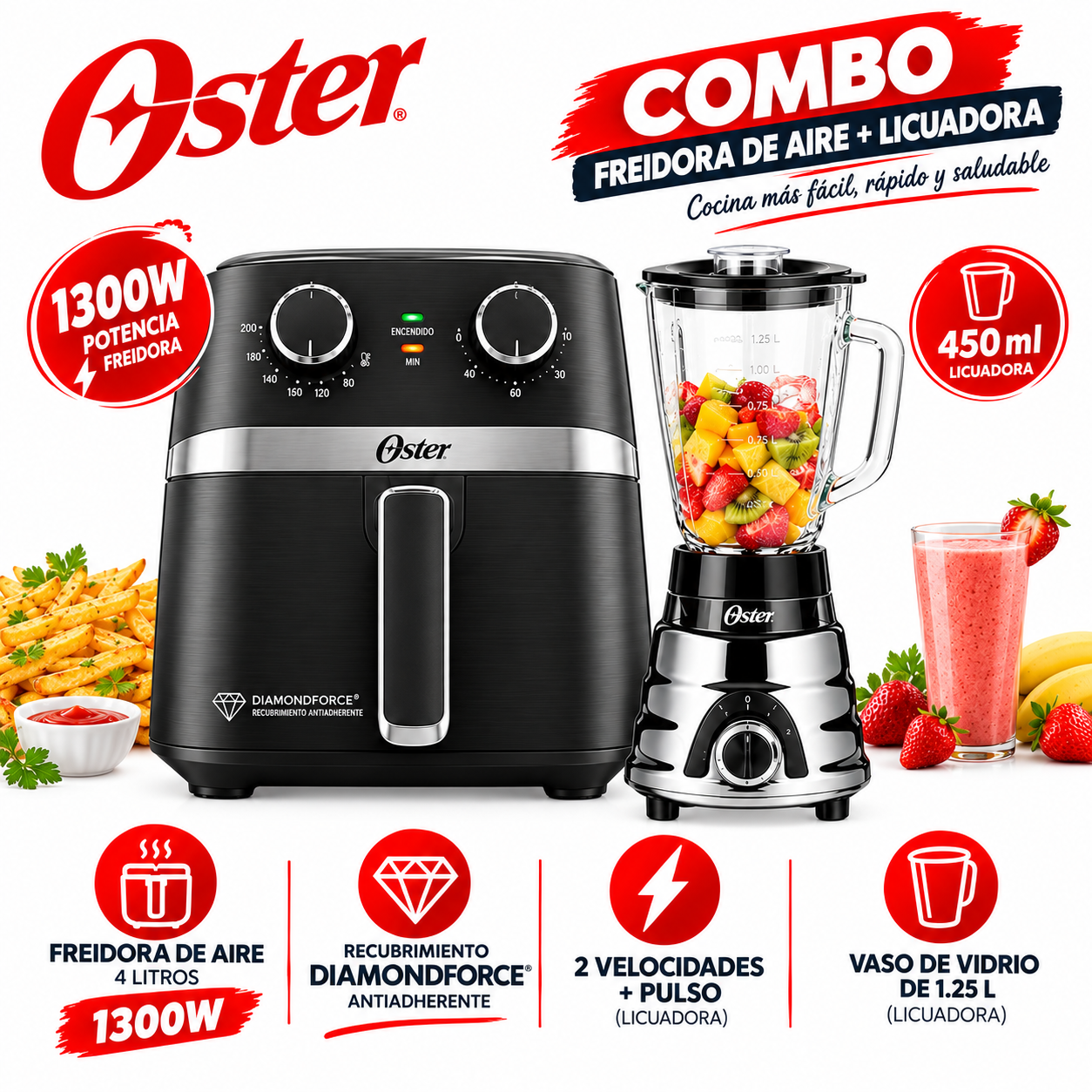 COMBO FREIDORA DE AIRE OSTER CKSTAF401MDF + LICUADORA OSTER 250-22 - 1