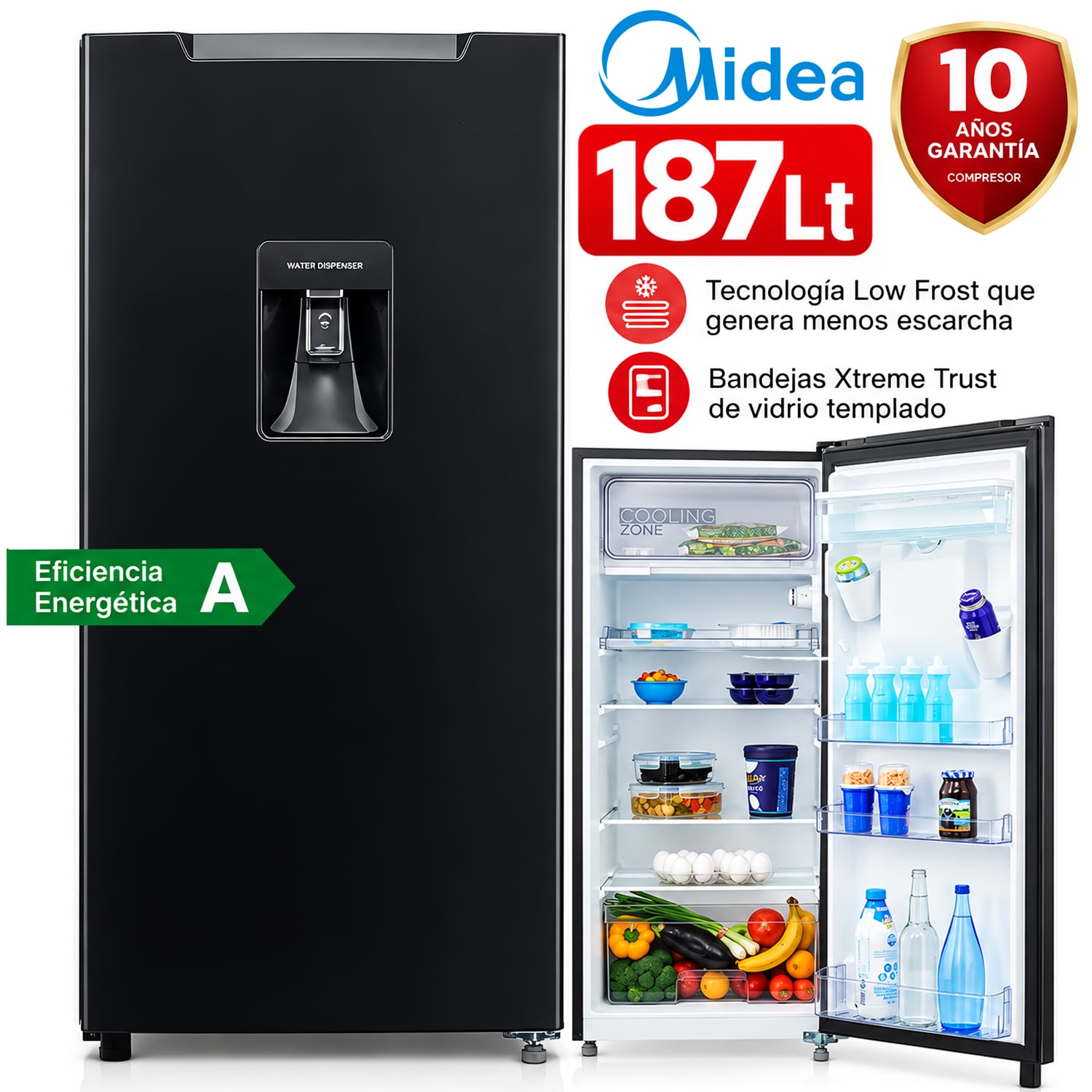 REFRIGERADORA MONOPUERTA MIDEA 187L NEGRA MDRD190ANLXW - 1
