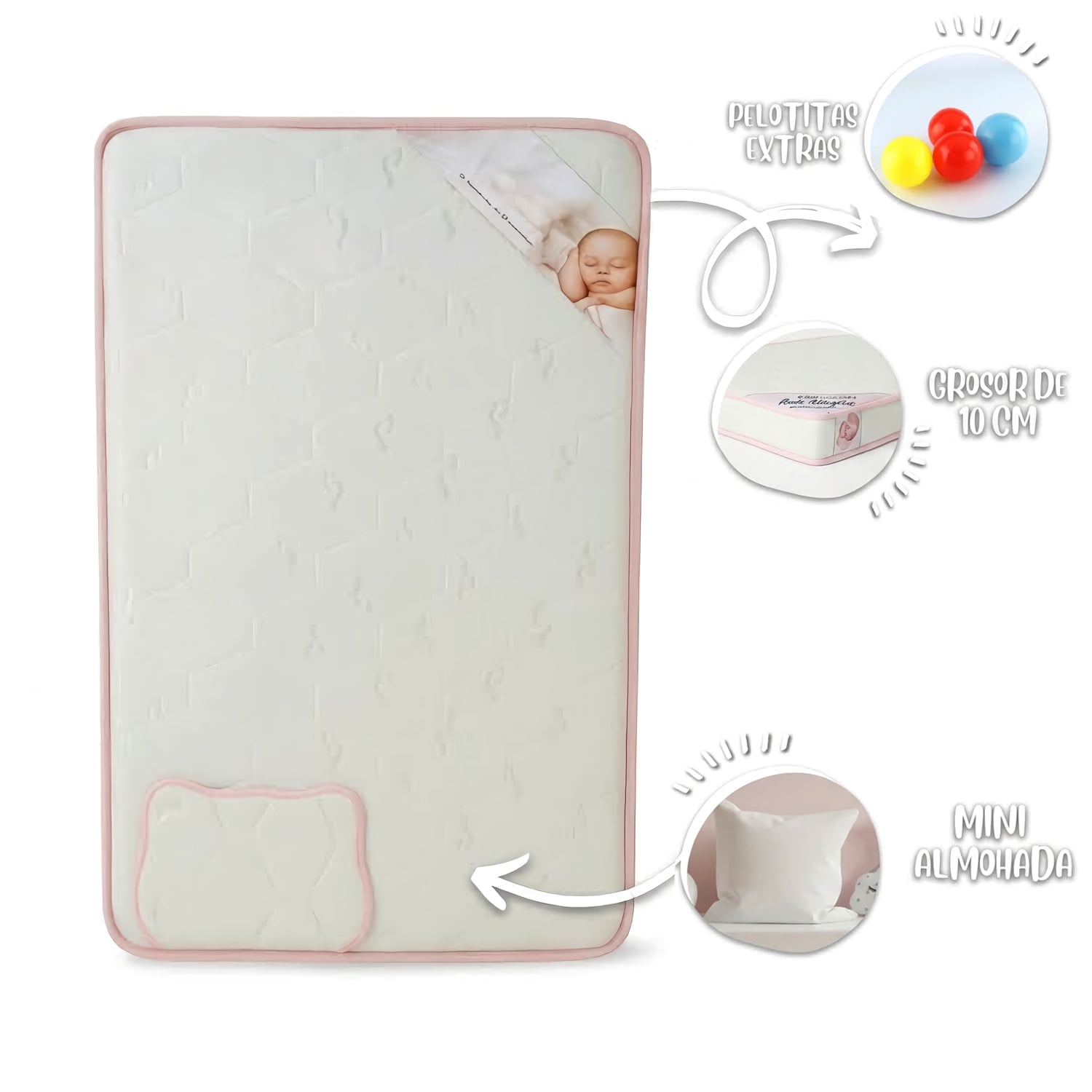 COLCHON DE BEBÉ PARA CUNAS PACK AND PLAY ROSADO - 1