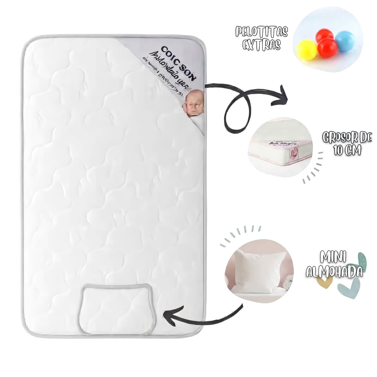 COLCHÓN DE BEBE PARA CUNAS PACK AND PLAY GRIS - 1