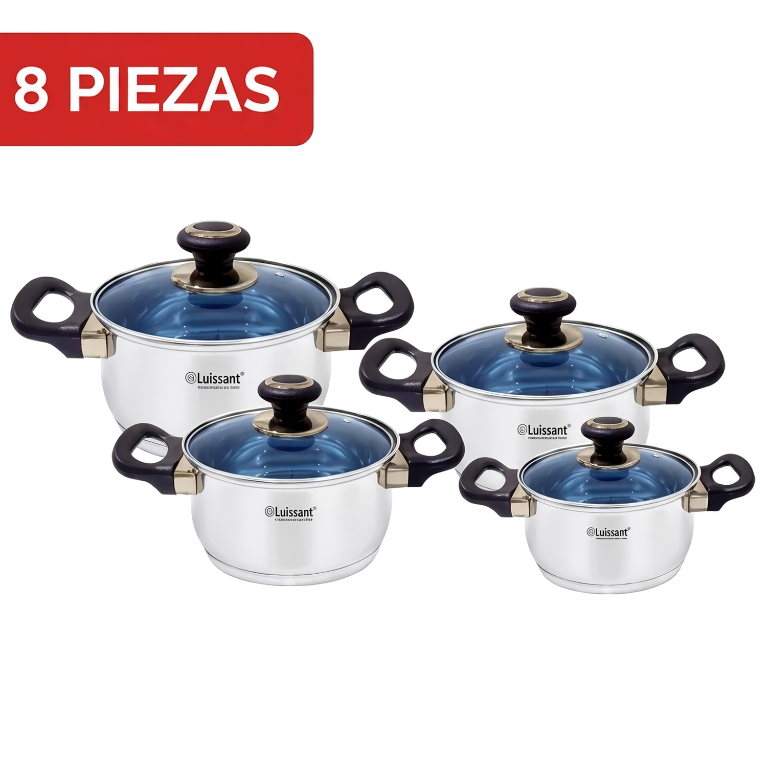 JUEGO DE OLLAS LUISSANT LU 1104A 8 PIEZAS AZUL - 1