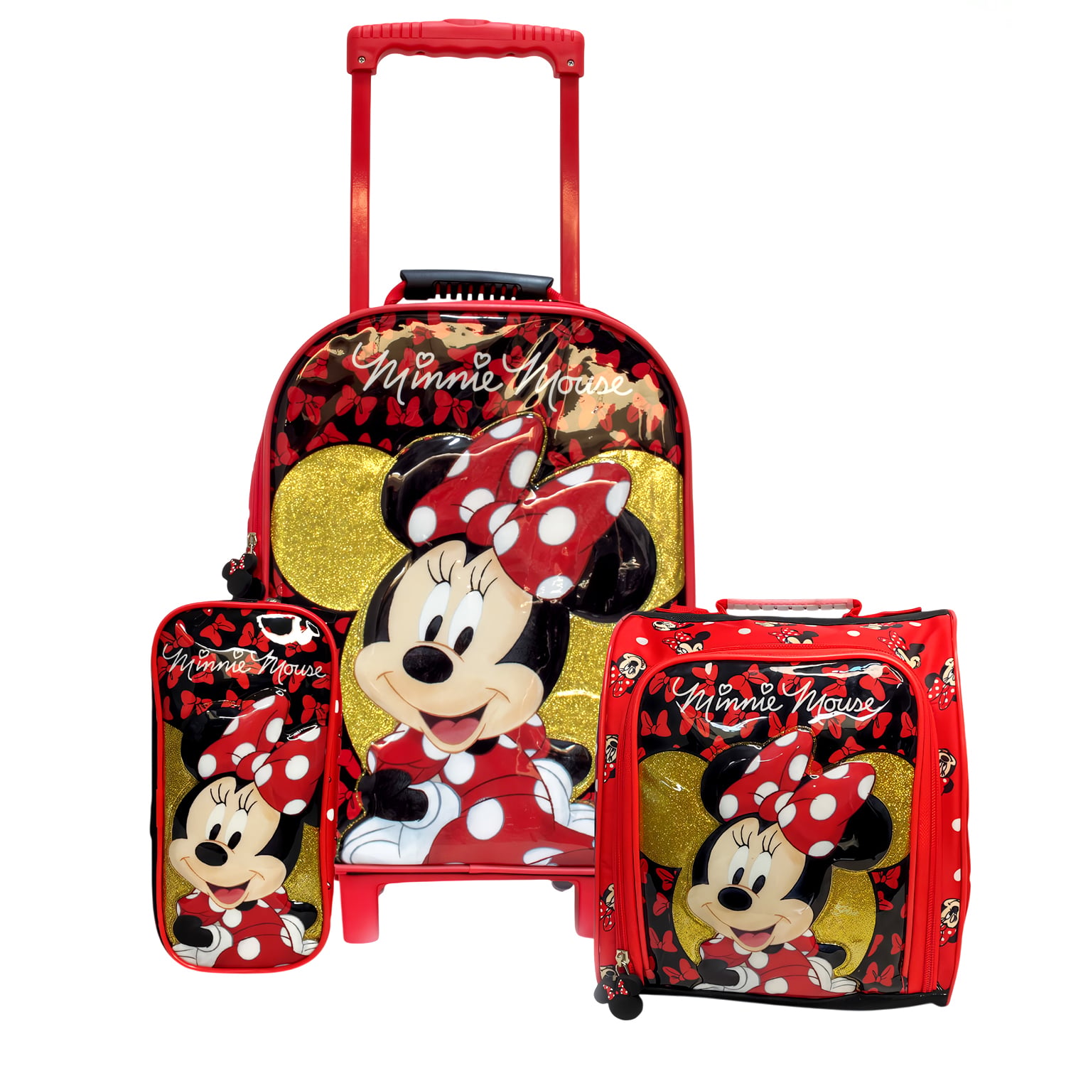 SET DE MOCHILA CON RUEDAS OFICIO LONCHERA Y CARTUCHERA MINNIE ROJO - 3