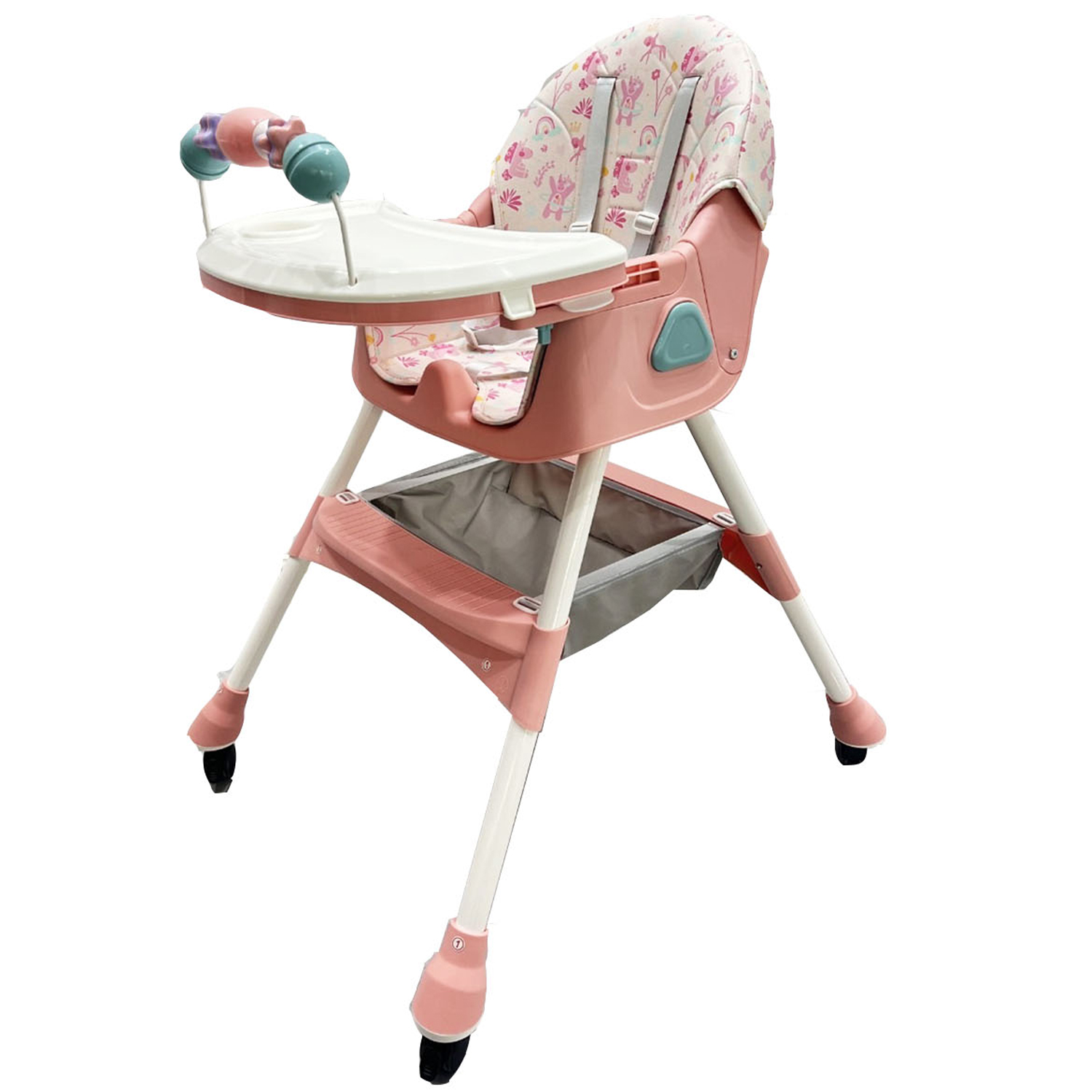 SILLA DE COMER PLEGABLE CON RUEDAS DOBLE BANDEJA LULU ROSADO - 2