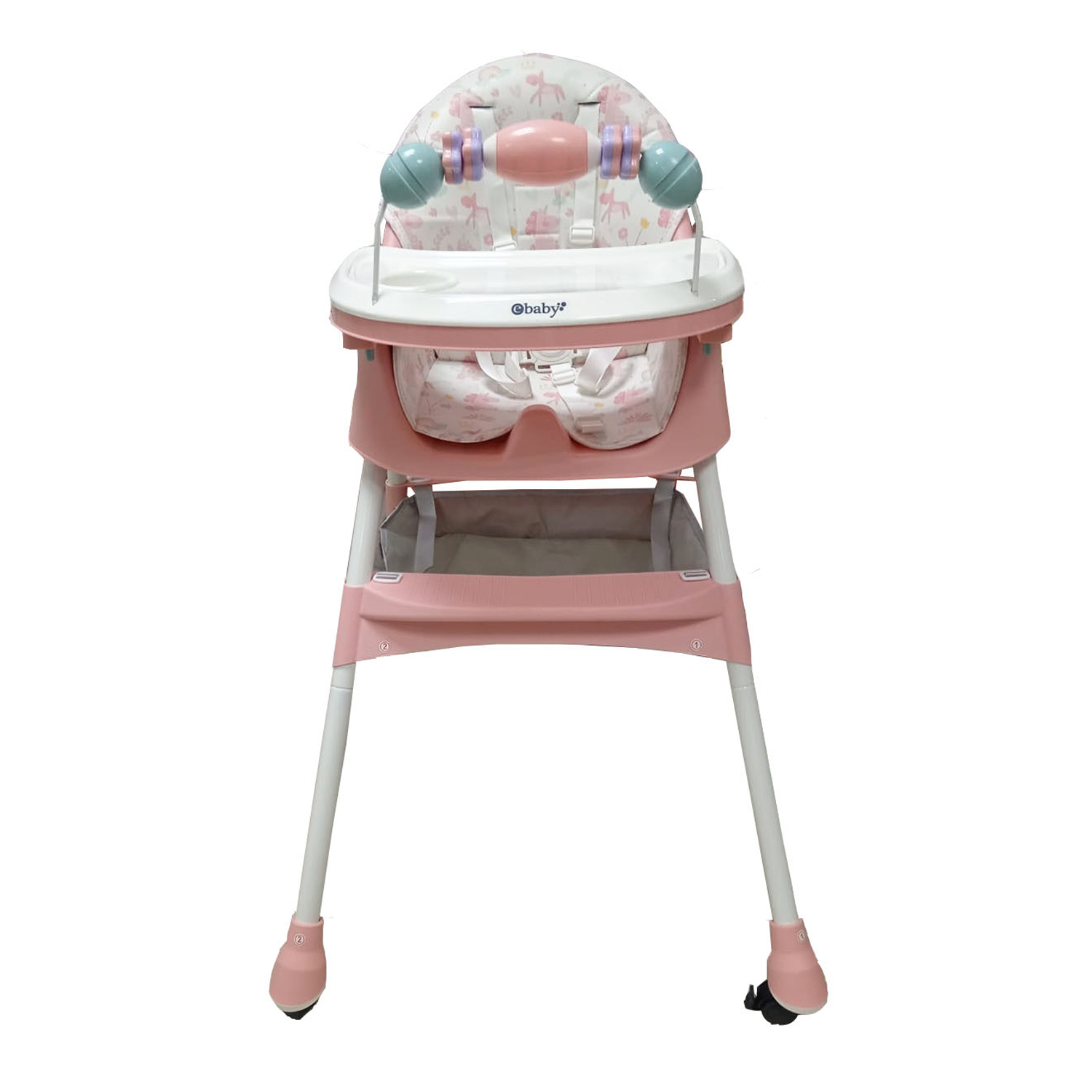 SILLA DE COMER PLEGABLE CON RUEDAS DOBLE BANDEJA LULU ROSADO - 3