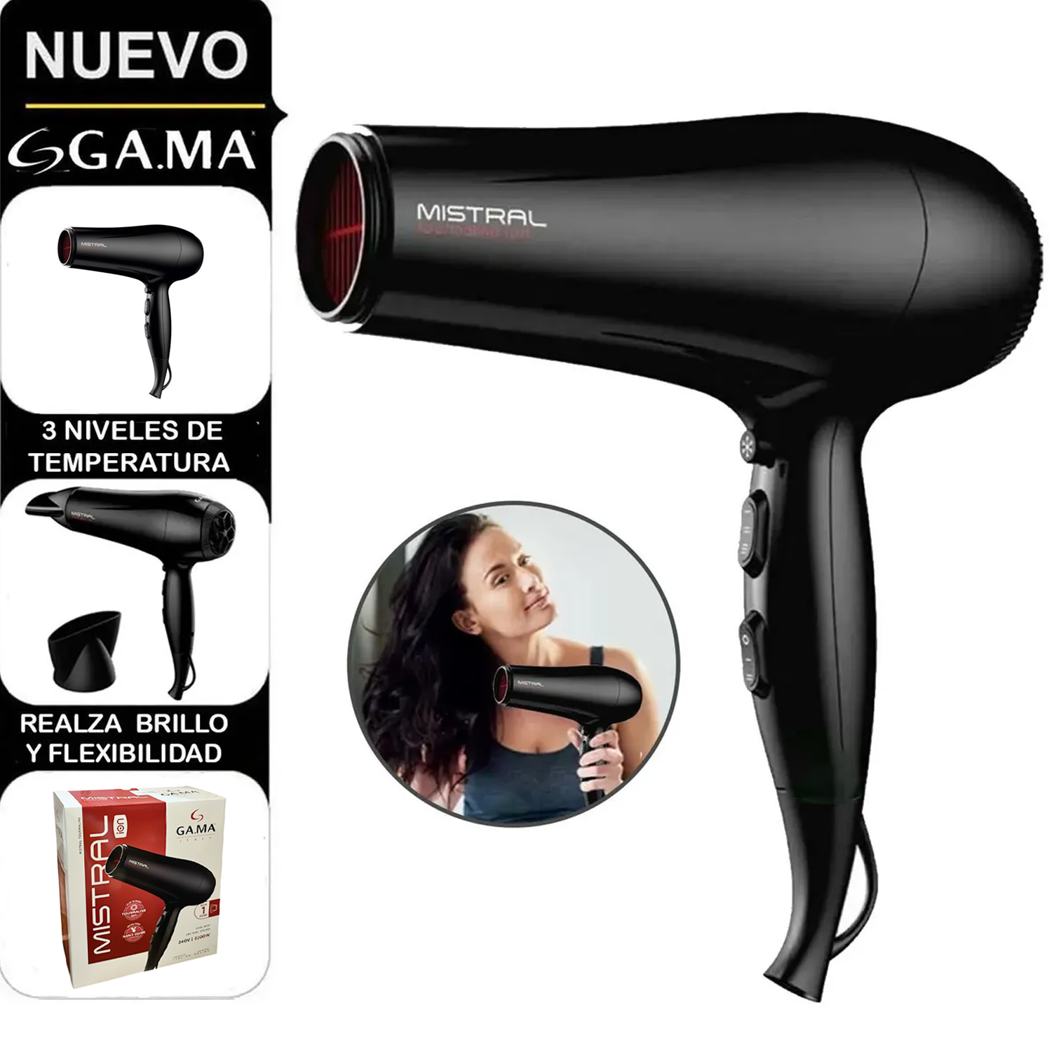 SECADORA DE CABELLO GAMA MISTRAL TOURMALINE 2200W BECHD0000002464 - 1