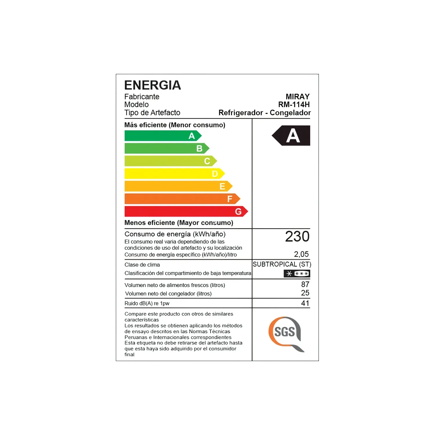 REFRIGERADORA MIRAY RM-114H EURO FRÍO 112 LITROS - 8