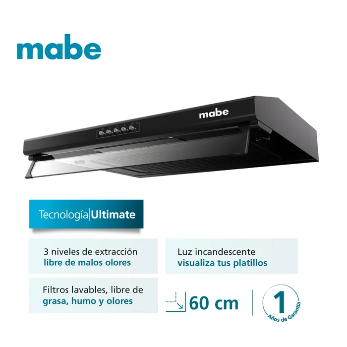 COCINA MABE DE PISO A GAS NEGRO EMP2000AN0 + CAMPANA CMU6020PB0 60 CM - 6