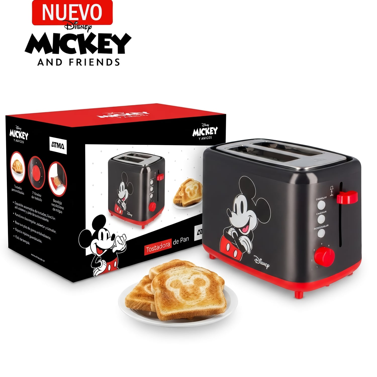TOSTADORA ELÉCTRICA ATMA DISNEY DISEÑO MICKEY TOAT39PE 880W - 1
