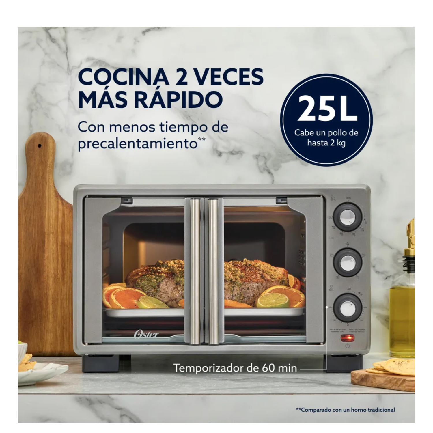 HORNO ELÉCTRICO CON FREIDORA DE AIRE 25L PUERTA FRANCESA TSSTTV25FDMAFNS - 3