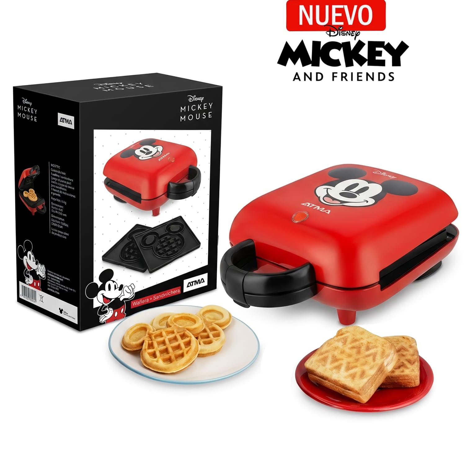 CUATRICOMBO ATMA WAFLERA SANDWICHERA +POP CORN MAKER +TOSTADORA +CAFETERA CON TAZA DE MICKEY - 2