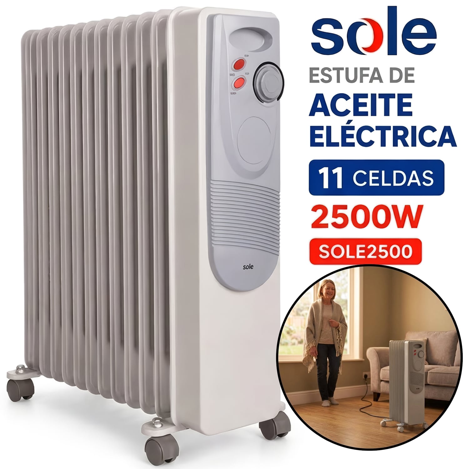 ESTUFA DE ACEITE SOLE ELÉCTRICA 11 CELDAS 2500W SOLE2500 - 1