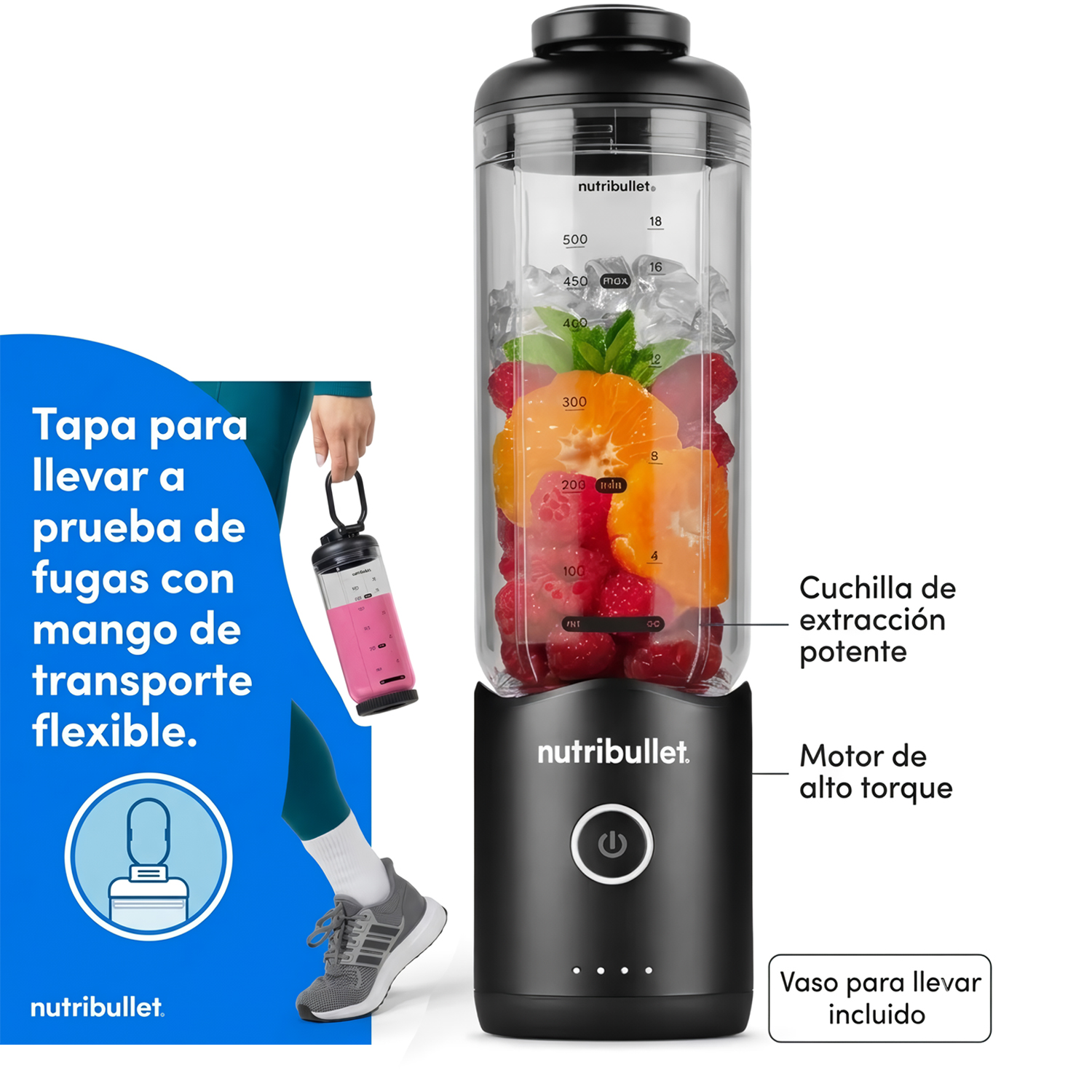 LICUADORA PORTÁTIL NUTRIBULLET FLEX 650 ML PARA SMOOTHIES Y BATIDOS NEGRO - 3