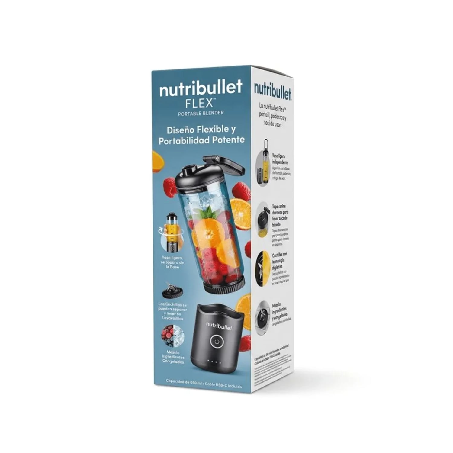 LICUADORA PORTÁTIL NUTRIBULLET FLEX 650 ML PARA SMOOTHIES Y BATIDOS NEGRO - 4