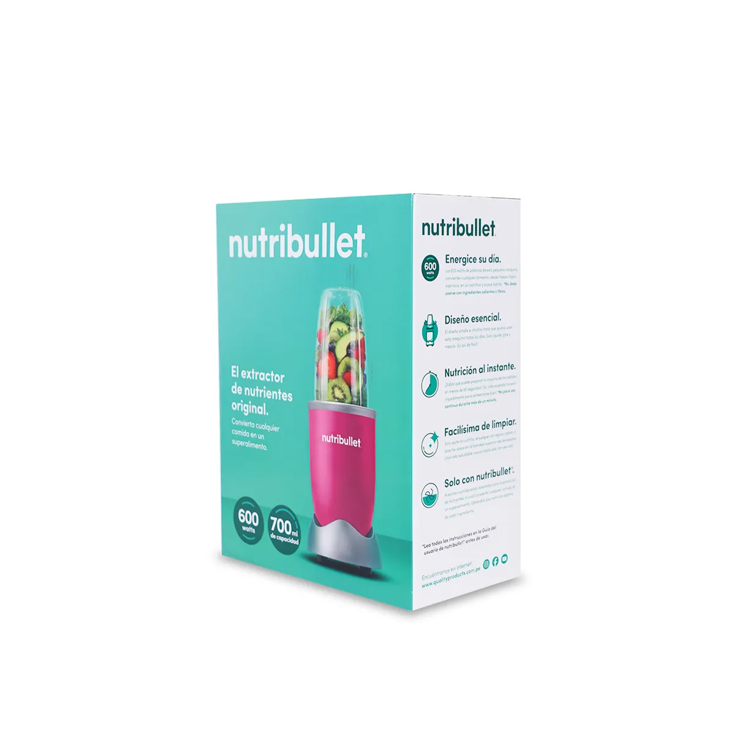 LICUADORA PORTÁTIL NUTRIBULLET 600 PARA SMOOTHIES Y BATIDOS 700ML FUCSIA - 4