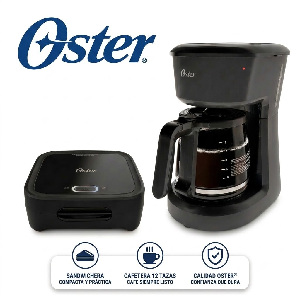 COMBO OSTER CAFETERA 12 TAZAS BVSTDCS12B + SANDWICHERA  CKSTSM400 NEGRO - 1