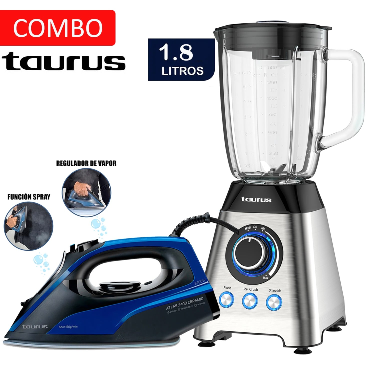 COMBO TAURUS LICUADORA EXPERT 800 1.8 LITROS 800 WATTS + PLANCHA - 1